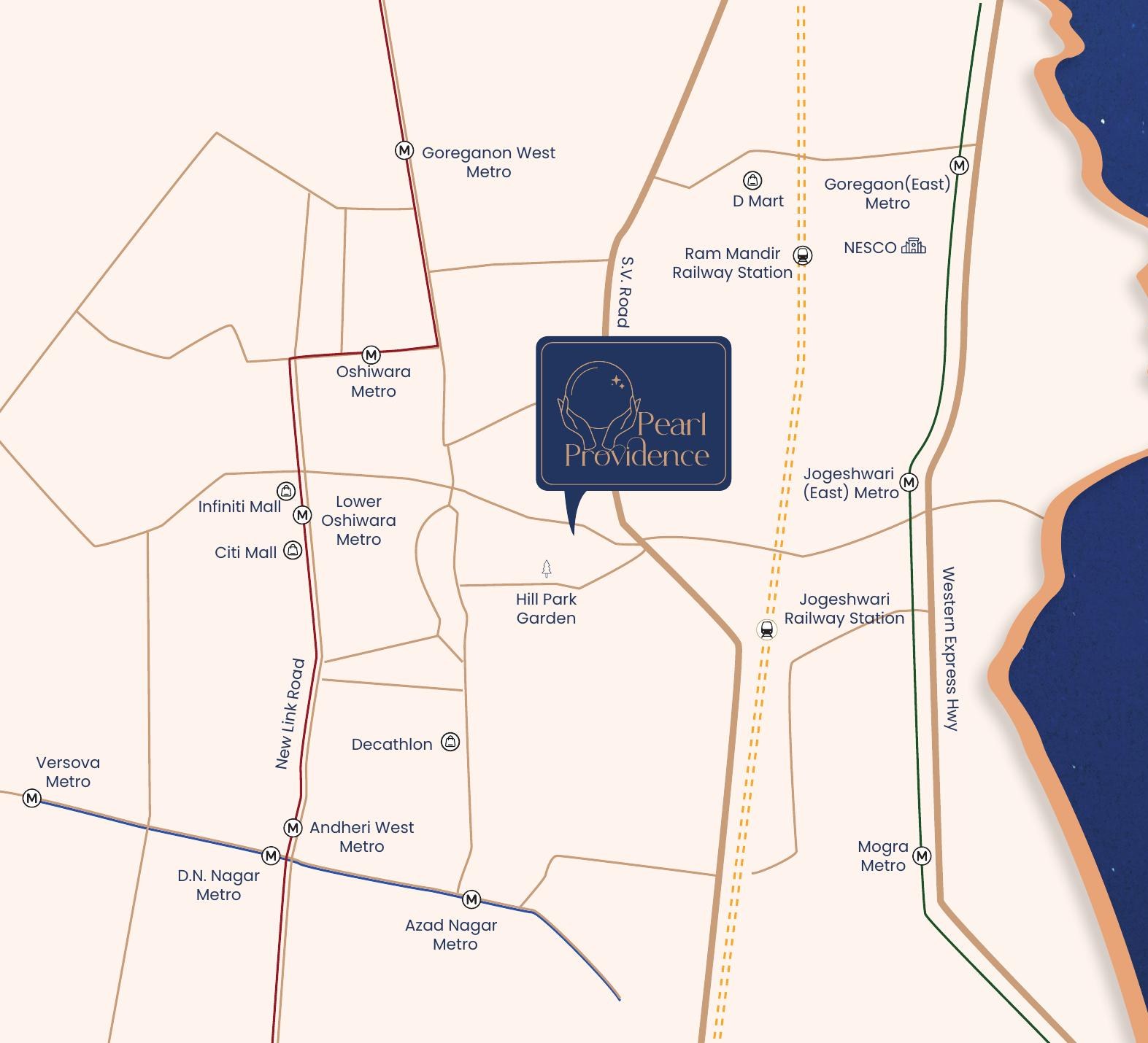 Connectivity map around Pearl Providence, Jogeshwari West